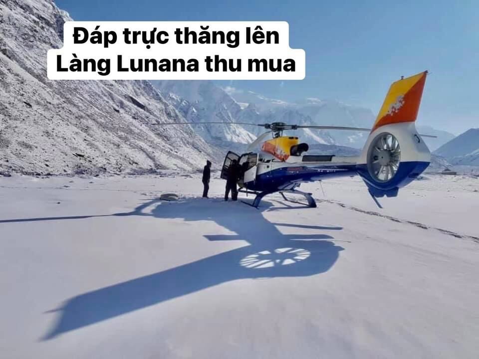 trực thăng đưa con buôn đông trùng hạ thảo lên làng lunana